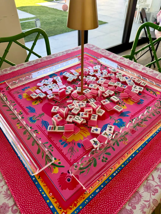 Acrylic Mahjong Racks with Pushers – 4-Piece Crystal Clear Set