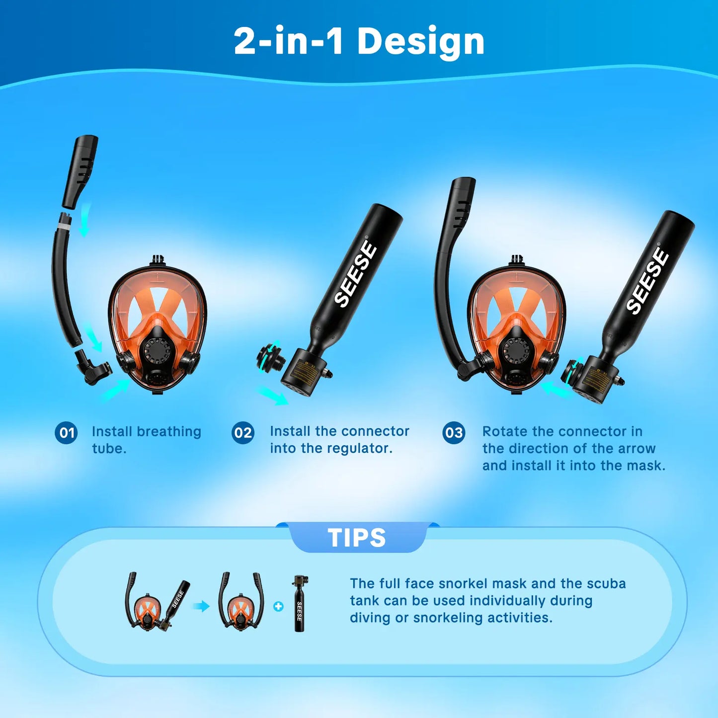 Mini Scuba Tank 0.5L with Full Face Diving Mask