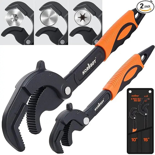 Self-Adjusting Pipe Wrench Set (10" & 15")