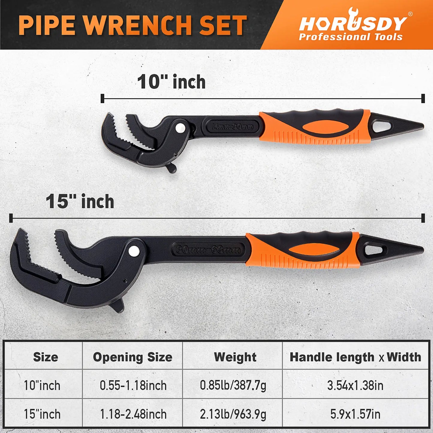 Self-Adjusting Pipe Wrench Set (10" & 15")