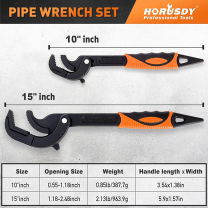 Self-Adjusting Pipe Wrench Set (10" & 15")